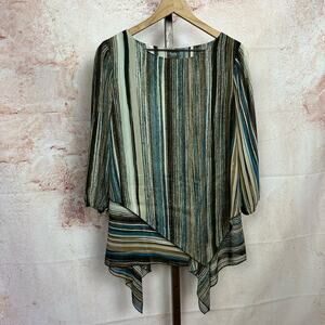 CHICO'S Travelers artsy modern boho top size 0 S neutral earth tone striped